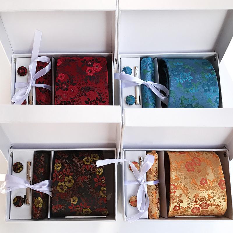 Men'S Tie Gift Box 6-Piece Set Big Flower Wedding Tie Set