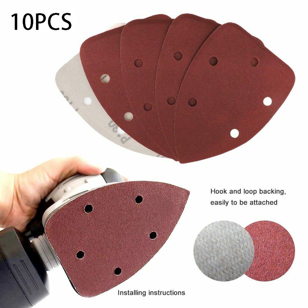 10PCS Professional Grade Flocked Back Sandpaper Triangle Sanding Sheets