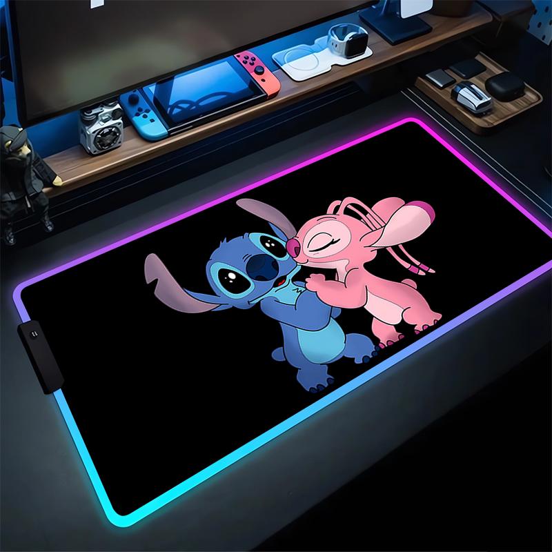 RGB Stitch Luminous Mouse Pad PC Kawaii Anime Colorful Mousepad XXL Gamer Cabinet Keyboard Rug Laptop Gaming Extended Desk Mat