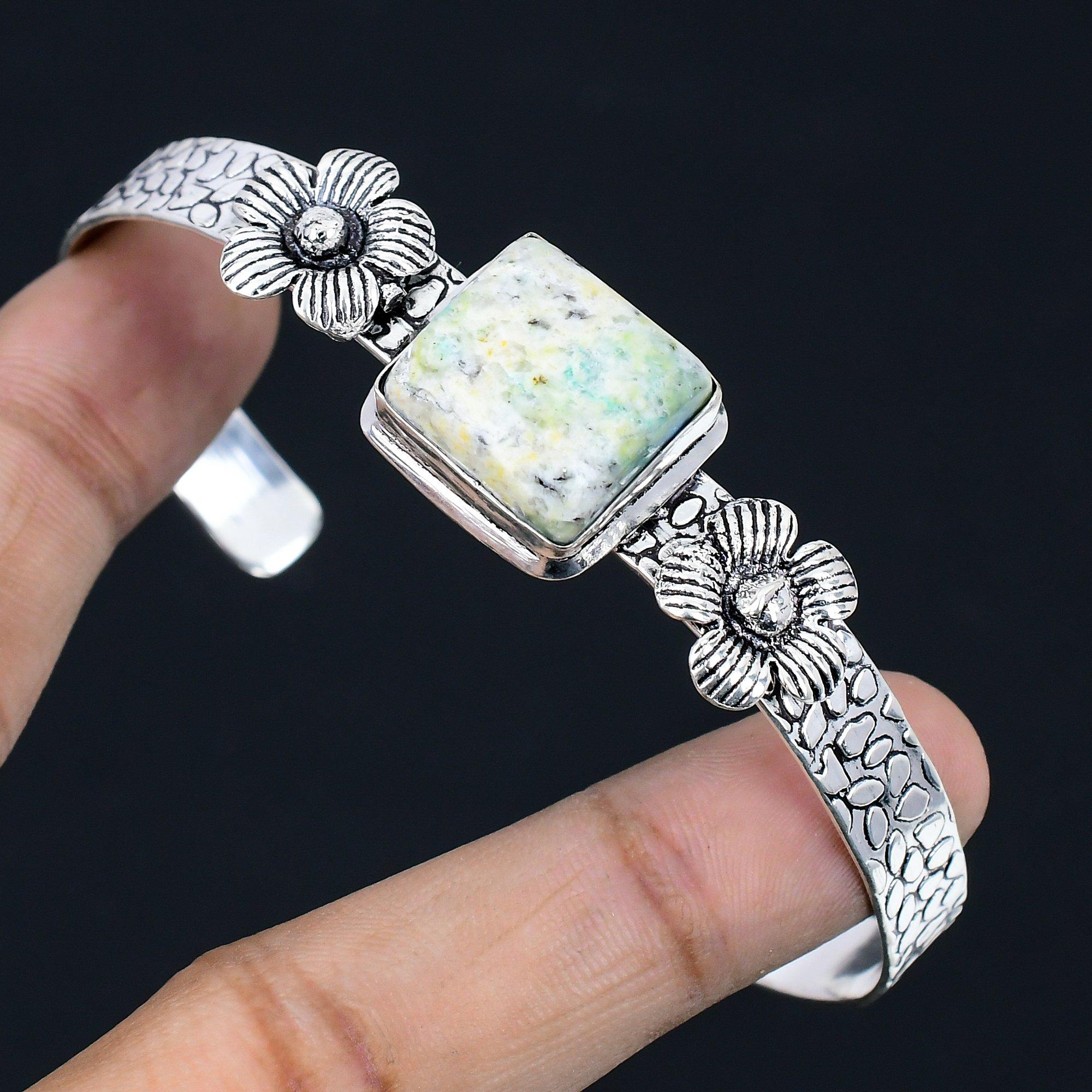 

Gift For Her 925 Silver Natural K2 Jasper Gemstone Bangle Flower Adjustable Adjustable