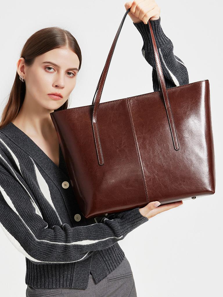 Spacious Solid Tote Bag for Women Casual Shoulder Handbag for Work Commute and Shopping