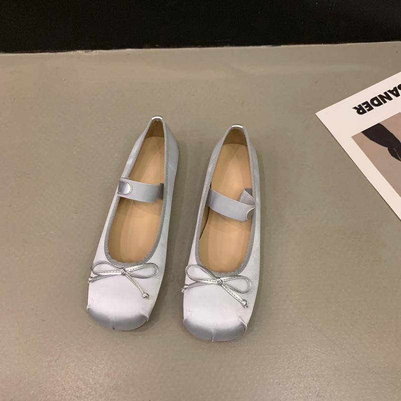 Flat pink ballet single shoes fairy shoes spring and autumn 2025 new summer satin silver Mary Jane shoes
