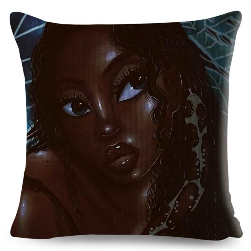 Beautiful Black Women Africa Girl Pillow Case Polyester Decor Colorful Cartoon Cushion Cover For Sofa Car Home Pillowcase 45X45