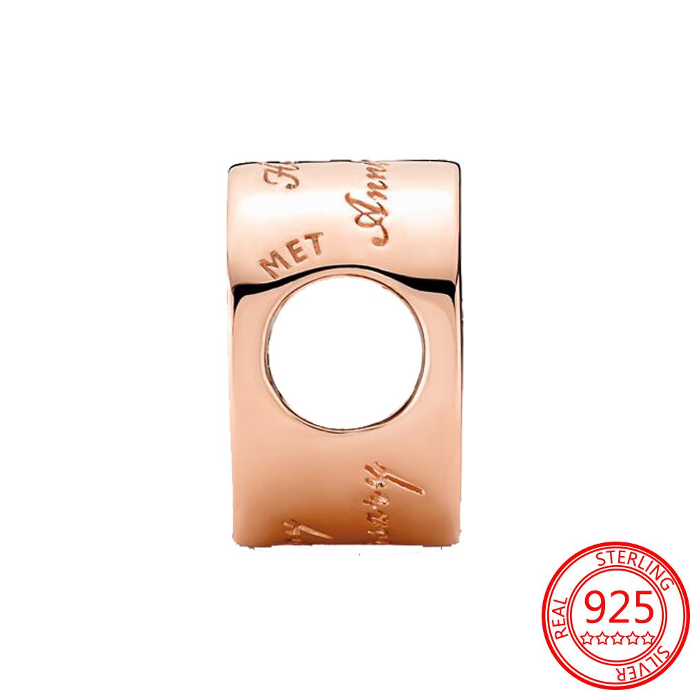 Authentic 925 Sterling Silver Rose Gold Round Cutout Pavé & Heart Anniversary Charm Fit Fashion Bracelet Jewelry Graduation Gift