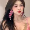 Fabric Flower Pearl Fringed Earrings Super Fairy Temperament Versatile Stud Earrings Fashionable Small Fresh Sweet Earrings Women