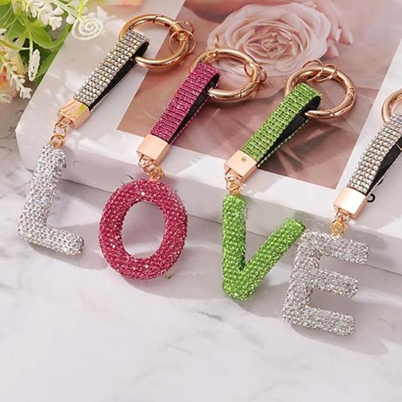 Elegant Rhinestones Studded Keychain Featuring Initial Letters, Lightweight Alloy Gift for Students and Professionals