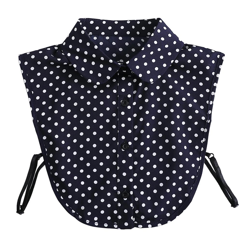 Brown/Polka Dots Shirt Detachable Collor for Mens and Women Lapel Stand Button Fake Collar Female Casual Sweater False Collar