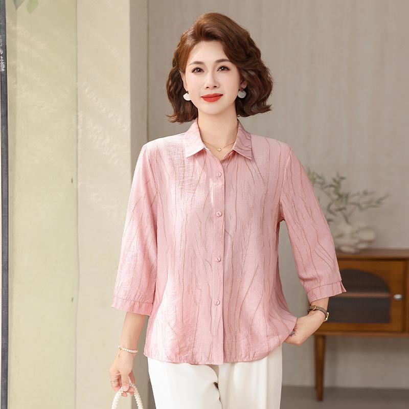 

New Fashion Versatile Slimming Loose Seven-Sleeve Summer Top for Mothers 3XL (120-135 jin) розовый