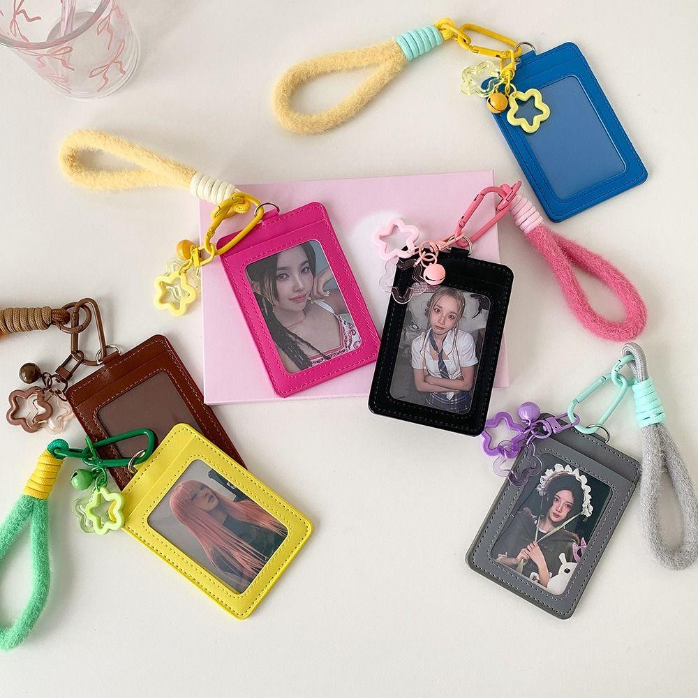 Creative PU Leather Card Holder Double Card Slot with Lanyard ID Card Card Holder Card Bag