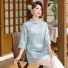 Elegant Imitation Silk Frog Button Top: New 2026 Chinese Style, Short-Sleeved for Middle-Aged & Elderly Women