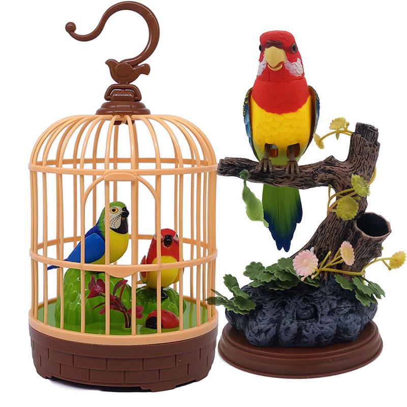 West Knight Voice-Activated Simulated Birdcage with Double Parrots and Lovebirds