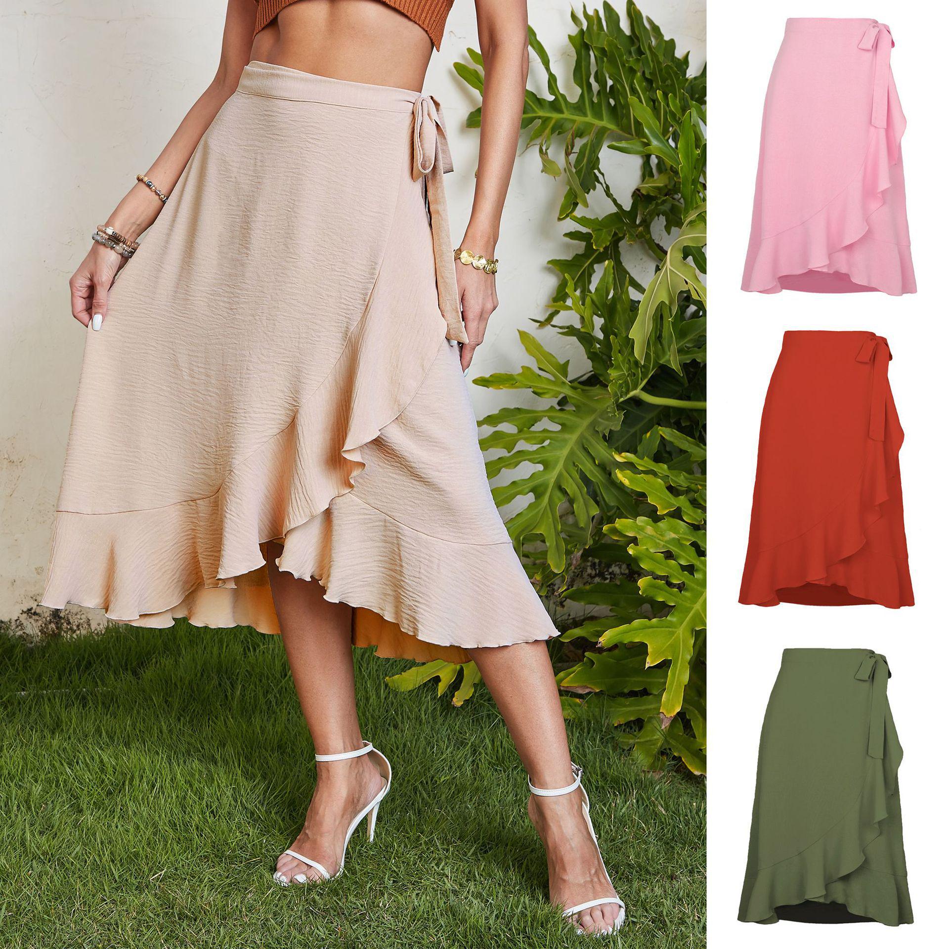 

Hot-Selling European and American Irregular Midi Skirt: Women s Solid Color Tie-Up One-Piece Dress for Spring/Summer Medium синій
