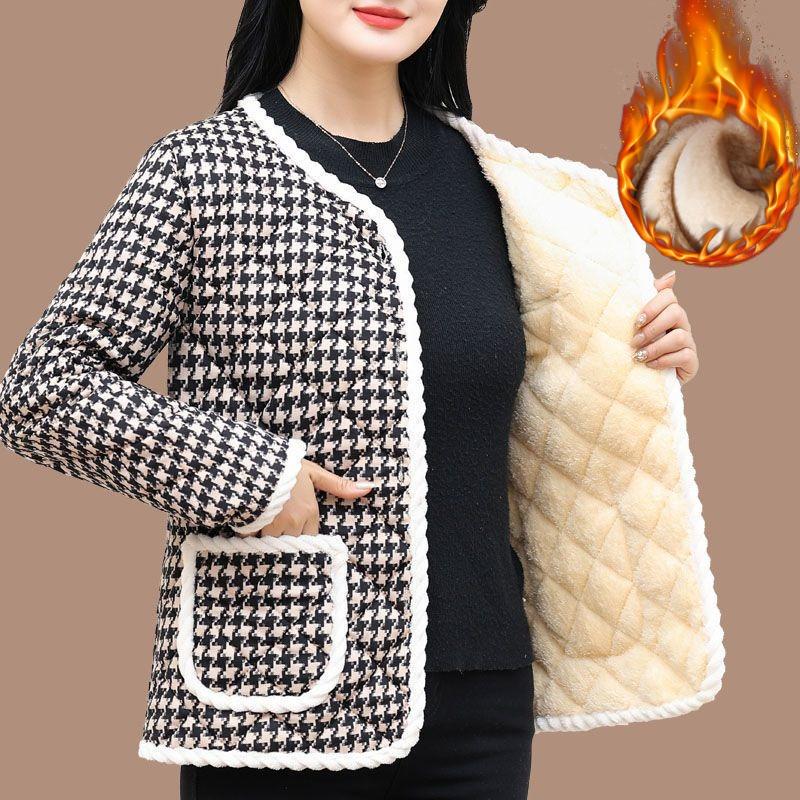 Mother's Autumn and Winter Padded Jacket, Middle-aged and Elderly Thickened Jacket, Padded Jacket and Velvet Fashion Warm Western Style Padded Jacket