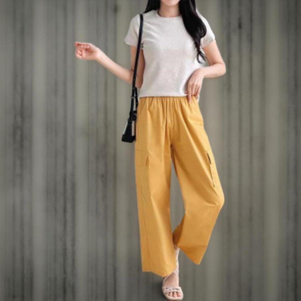 New Arrivals Open Run Women Multi Color Cotton Pocket Cargo Semi Wide Pants