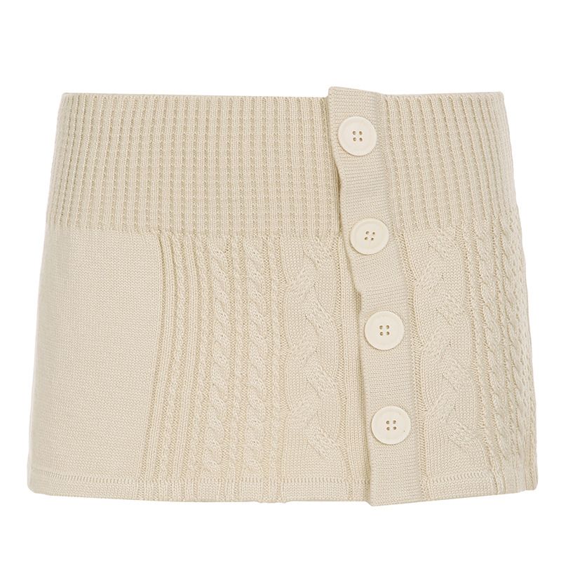 

Fashion Style Sexy Plush Knitting Short Skirt Women s Girlish Style Plush Short Skirt Low Waist Sexy Low Waist Y2g Plush Skirt Off-white breasted skirt L