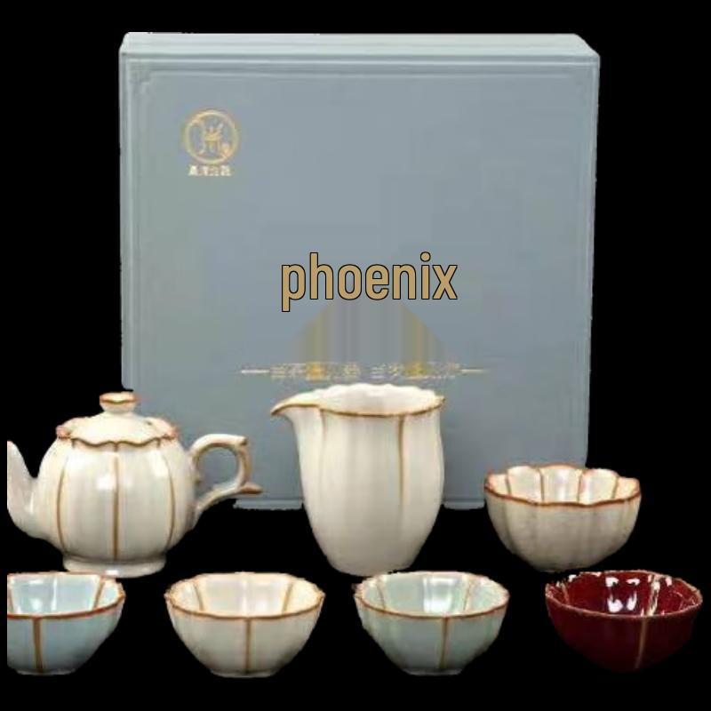 Taiwan Boyun Ruyao Ceramic Gongfu Tea Set with Sancai Teapot