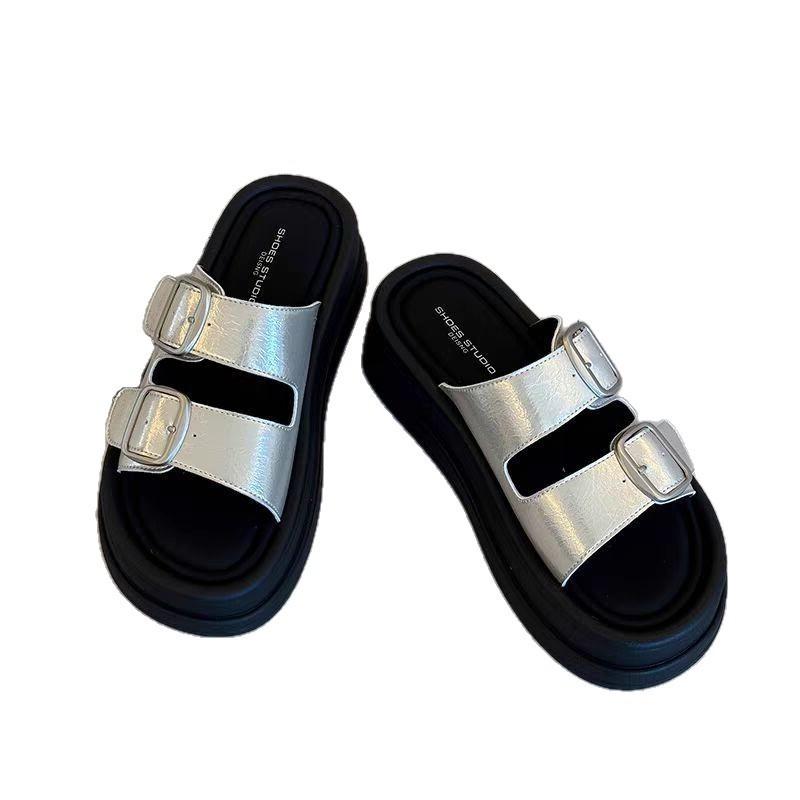 Thick-soled cool slippers for women's summer wear, new versatile muffin casual beach sandals, small height increase
