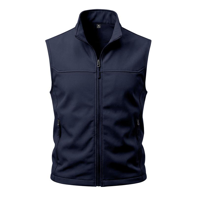 Men s Light Grey Stand Collar Full Zip Sleeveless Casual Vest M темно-синий
