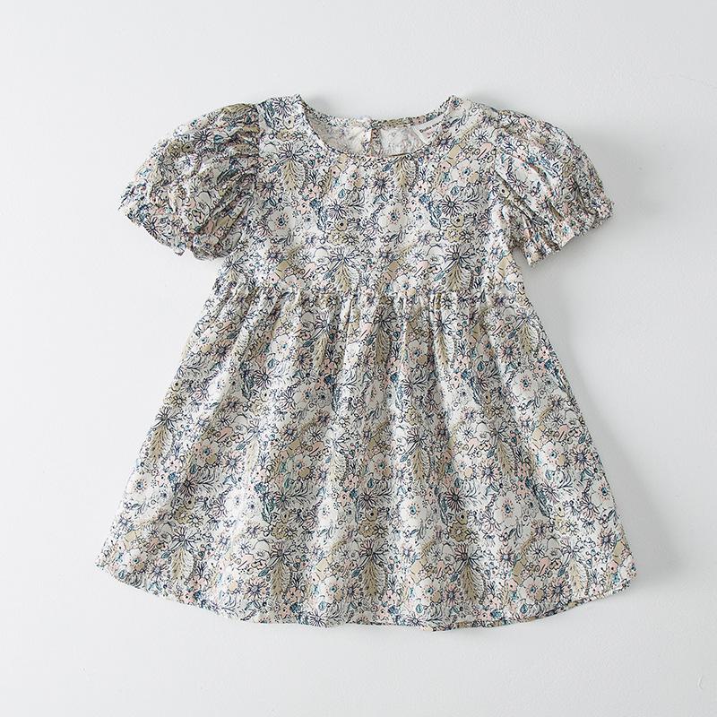 Korean Girls' Heart Cut-Out Floral Cotton Dress - Summer 2026 Collection