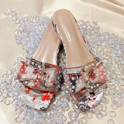 Pantofole da Donna Nuovi Sandali Estivi con Strass e Tacco Grosso da Donna Moda Fondo Piatto da Donna Sandali da Esterno