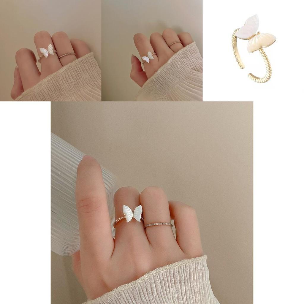Elegant Butterfly Mother-of-pearl Copper Ring For Women Adjustable Fashion Accessory