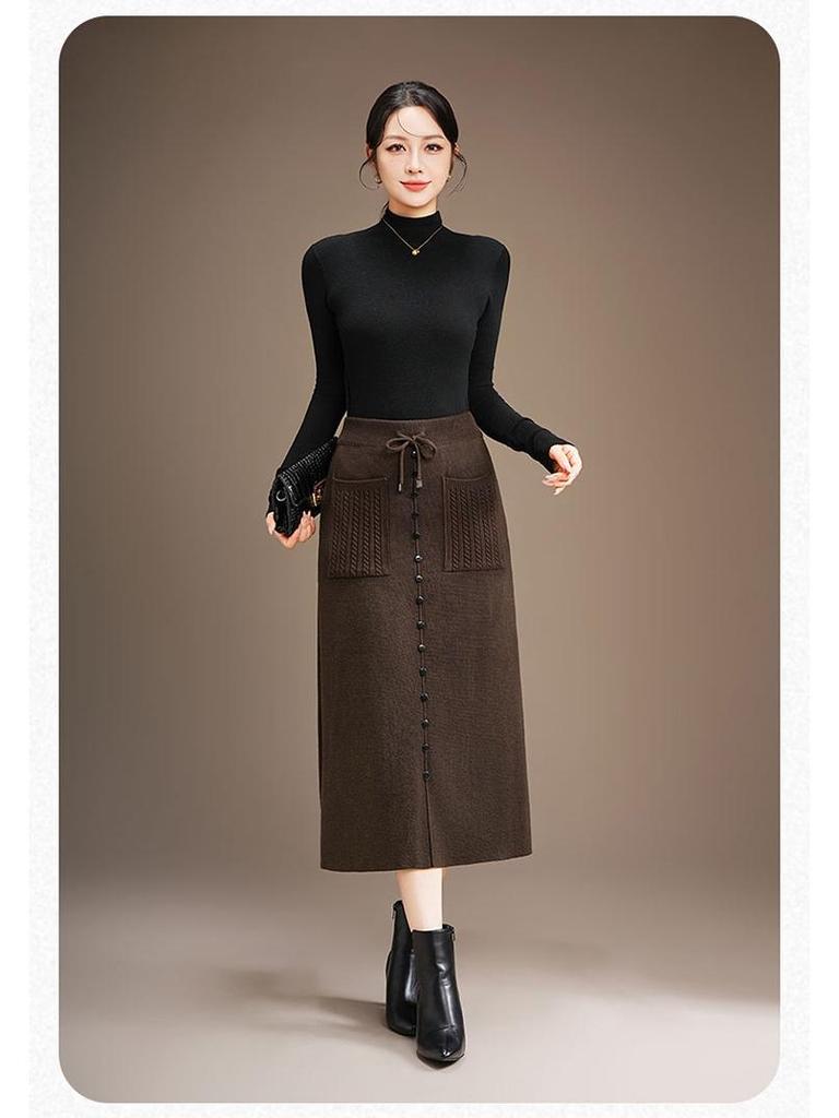 Women's Slimming Wool Knit Midi Skirt: A-Line, Hip-Hugging Winter Fashion 2025