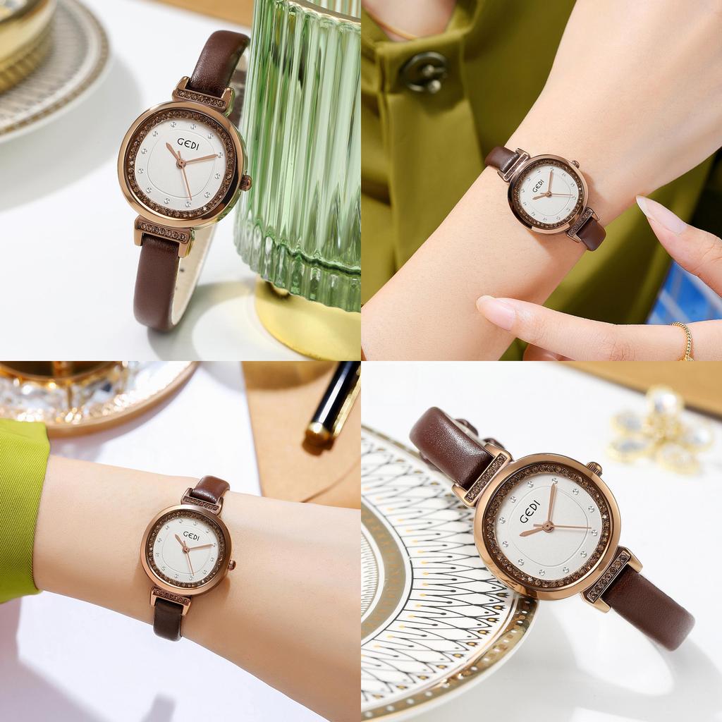 Gadi Vintage Ladies Quartz Watch With Leather Strap And Water Resistance For Fashion Enthusiasts