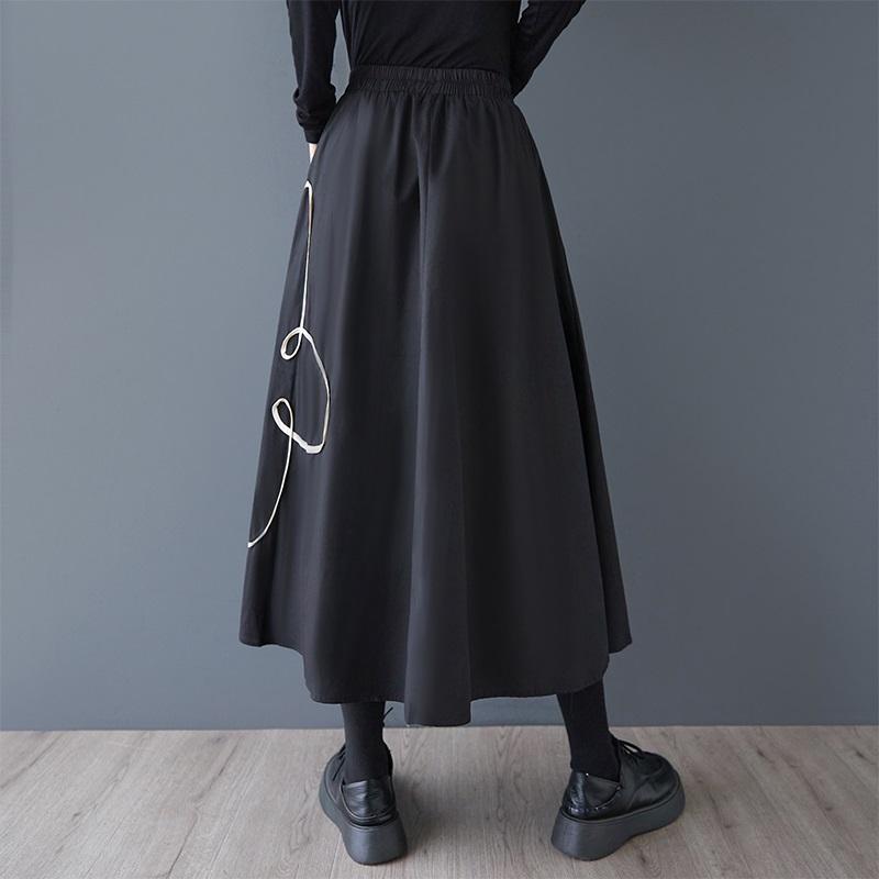Black Cotton Plus Size High Waist Vintage Spring Autumn Casual Loose Long for Woman Skirts Womens Skirt