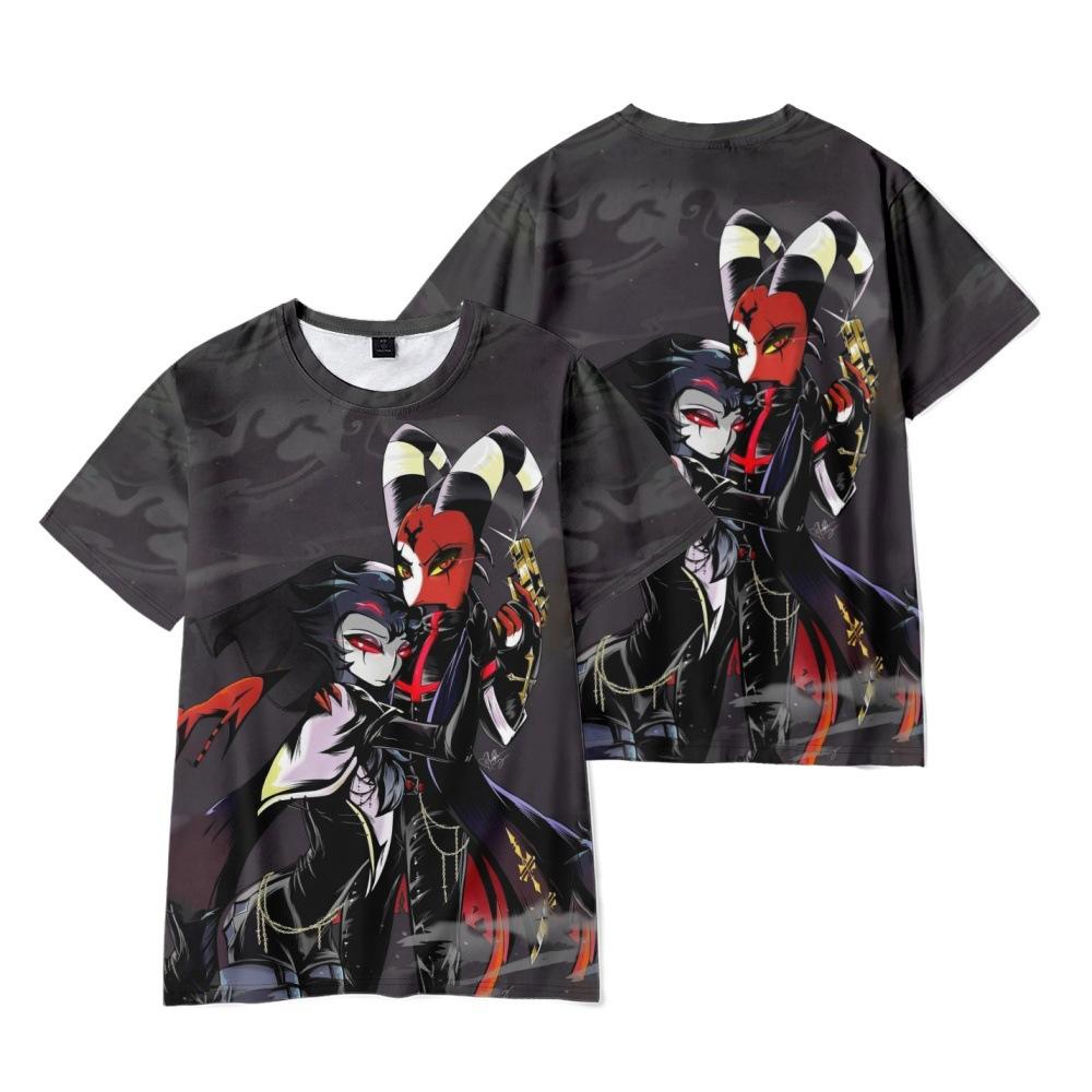 Helluva Boss Anime damskie męskie t-shirty koszula z grafiką nadruk kreskówkowy O-Neck ponadgabarytowe krótkie rękawy moda odzież męska Streetwear