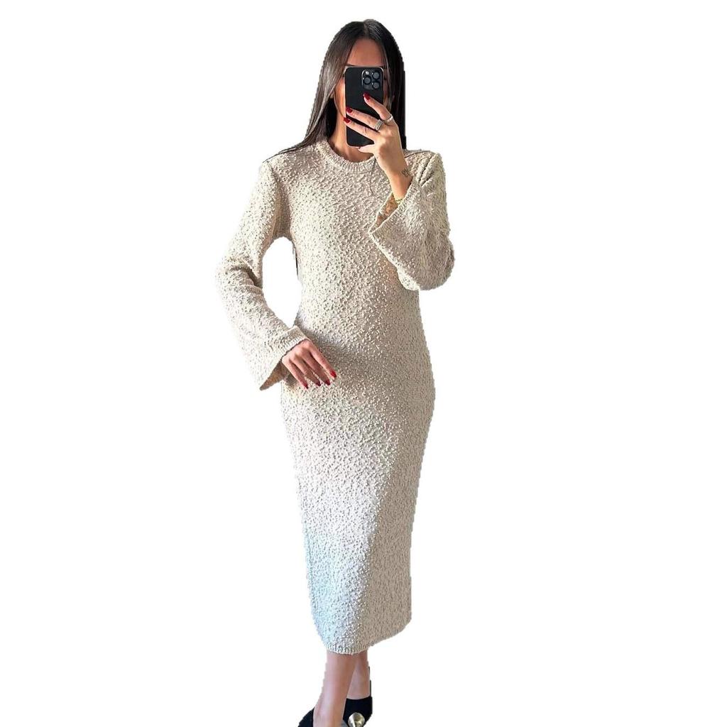 2025 Autumn Fashion: Women's High-Waisted Knitted Slimming Long-Sleeve Dress