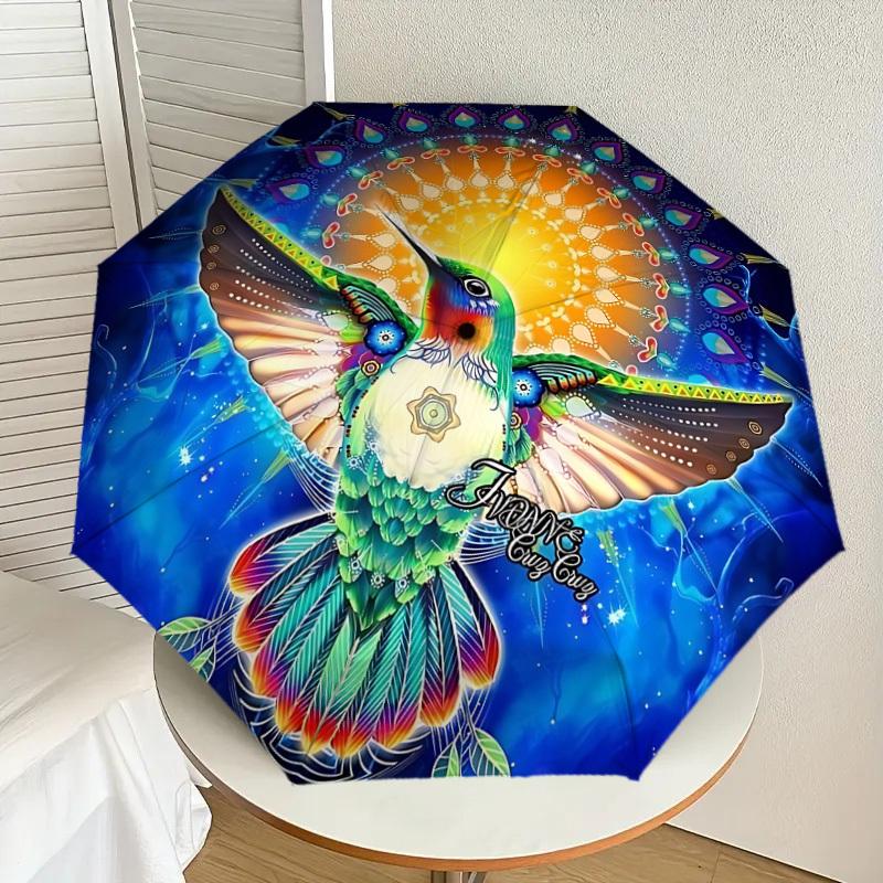 1pc Hummingbird Mandala Artwork Automatic Open/Close Umbrella, Folding Compact Umbrella with Lightweight Design for Women/Menyy251028190