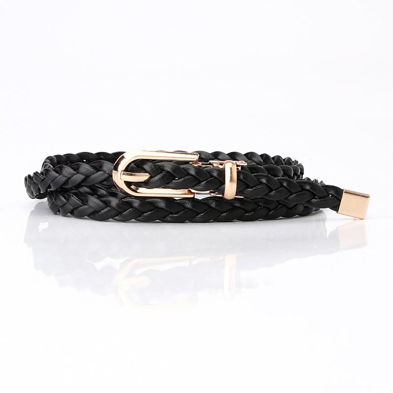 Fashion Ladies Handmade Woven Pu Leather Belt With Pin Buckle For Casual Dress And Office Style