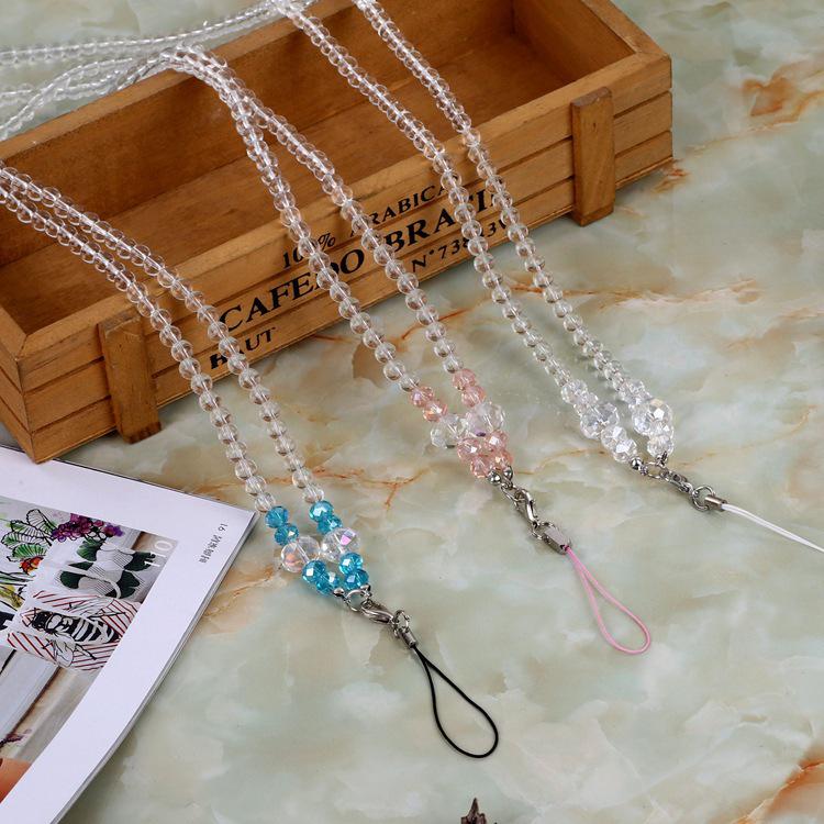 Handmade Crystal Bead Nylon Phone Neck Lanyard - Transparent, Long, Couples' Design