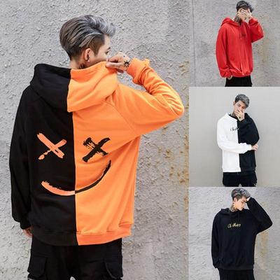 Sudadera con capucha de gran tamaño con estampado de cara sonriente para hombres y adolescentes
