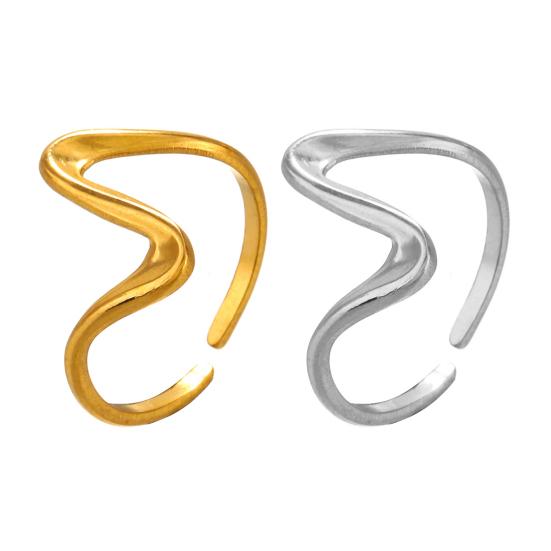 Offener Ring für Damen, verstellbar, Edelstahl, unregelmäßige Linienform, poliert, einfarbig, glatt, rostfrei, für den Alltag, Party, Abschlussball, Fingerschmuck
