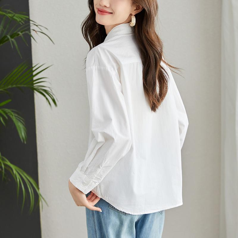Spring New Long-sleeved White Pure Cotton Women's Loose Casual Design Niche Shirt