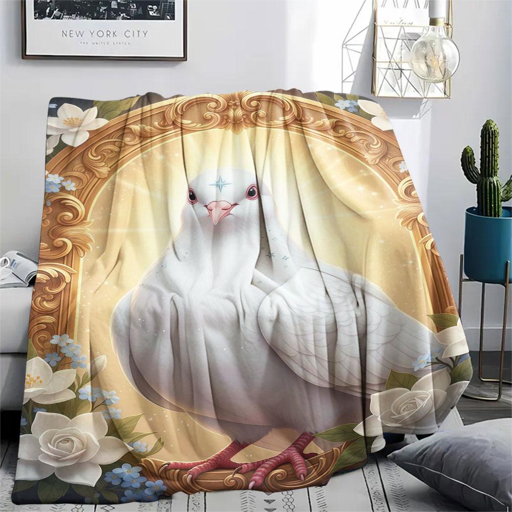 1Pc SacredBird Print Flannel Blanket, High quality Comfortable for All Seasons, Home Decor, Warmth and Comfort, Perfect for Christmas Gifts
