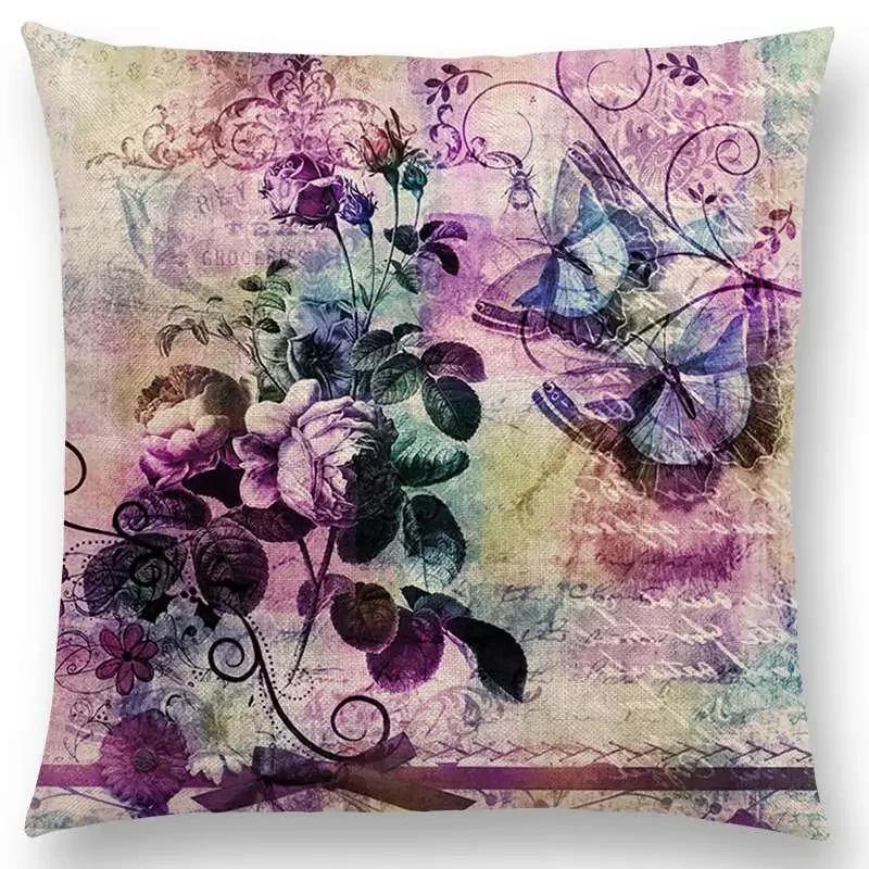 Butterfly Dream Love Flowers Sofa Throw Pillow Case Soul Heart Tulip Golden Circles Floral Stained Glass Colorful Cushion Cover