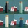 Japanese Retro Insulated Bottle With Wooden Lid For Office And Travel Use