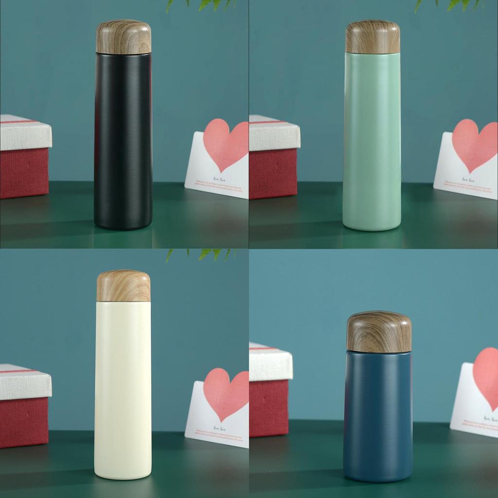 Japanese Retro Insulated Bottle With Wooden Lid For Office And Travel Use