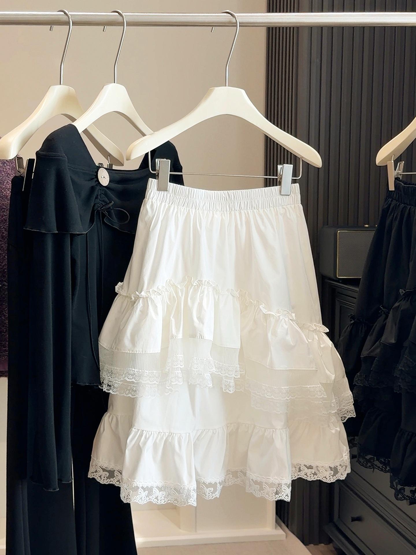 

Lace Ruffle Hem High-Waisted Midi Skirt - 2026 Spring/Summer Collection Large білий