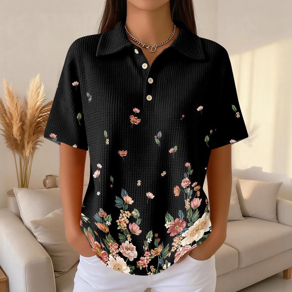 Women's Fashion Casual Lapel Short Sleeve Color Shirt Women's Up Tops