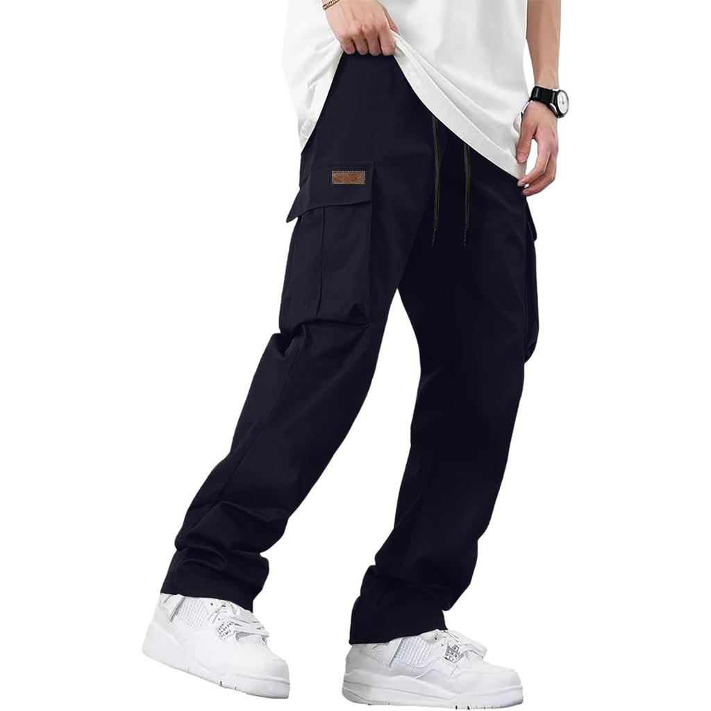 Men's Loose Casual Multi-pocket Work Pants, Youth Stretch Waist Drawstring  Pants