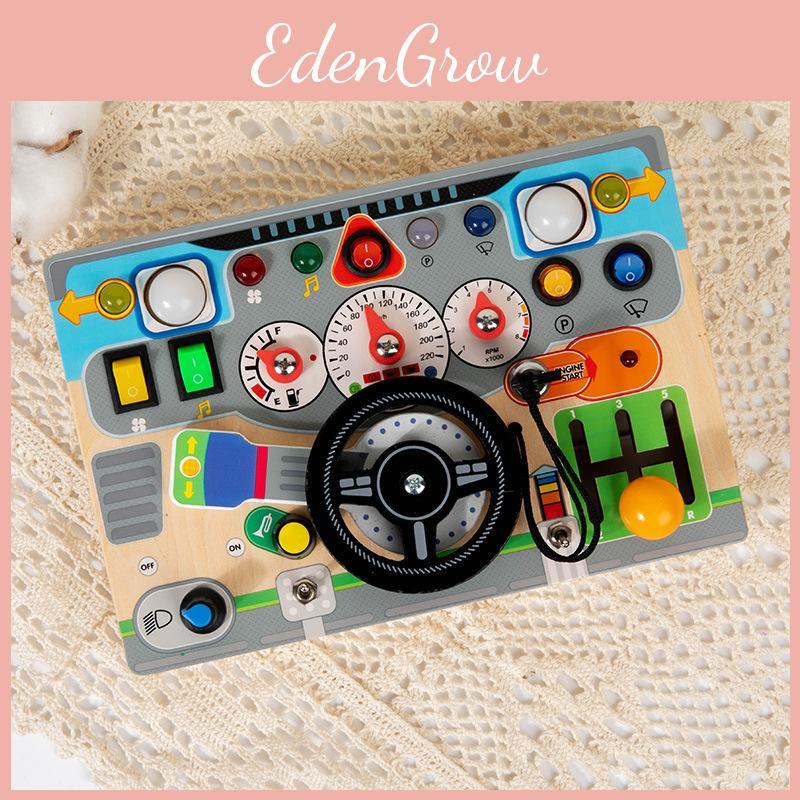 Toddlers Busy Wooden Board Learning Toy Game With Electronic Wheel Steering