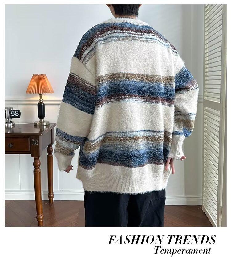Autumn Men's Striped Gradient Cardigan Sweater