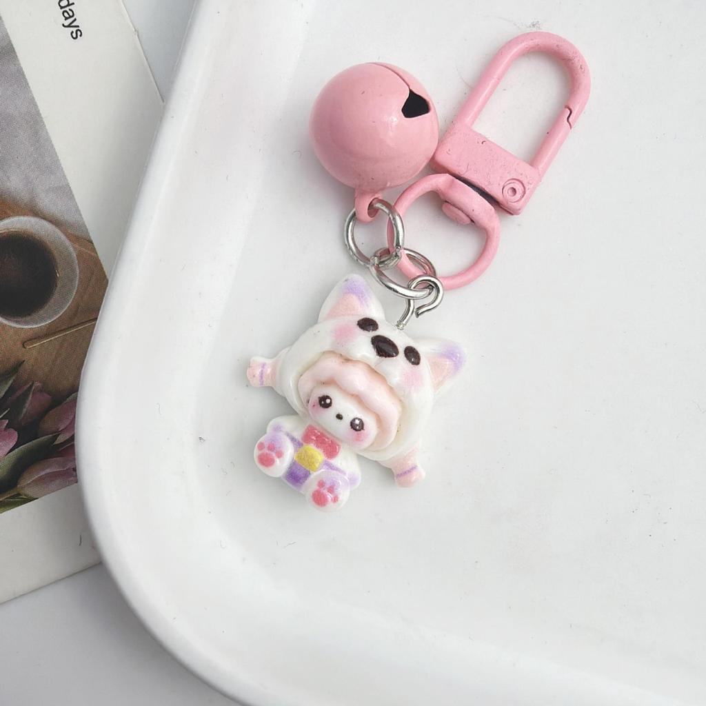 Cute Cartoon Girl Resin Keychain Pendant - Heart Backpack Charm, Holiday Gift for Students & Couples