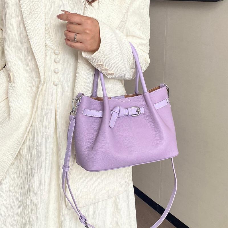 A Genuine Leather Versatile Crossbody Casual Hand-held Pleated Tote Bag