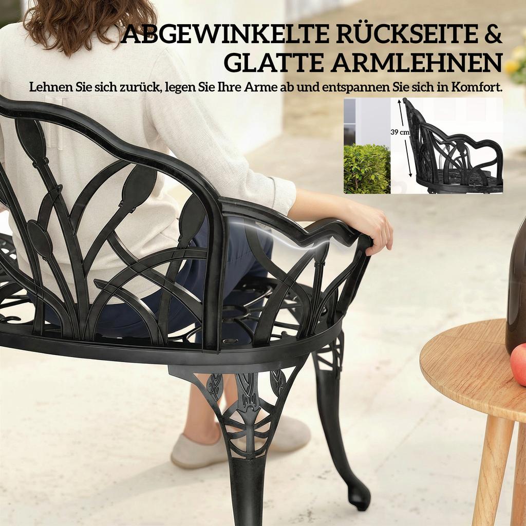 Panca da Giardino a 2 Posti in Ghisa di Alluminio Resistente alle Intemperie con Schienale a Tulipano Motivo Floreale 99 x 57 x 78 cm