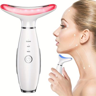 3-Color Rechargeable LED Face and Neck Massager with Heating Modes - Advanced Skincare Relaxation Tool for Women