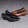 Fashion Large Size Soft Leather Shallow Mouth Pointed Thick Heel Shoes Women 2025 New Spring Autumn Snakeskin Pattern High Heels Women’s